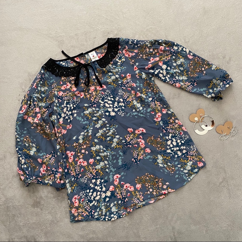 Disney Floral Blouse Navy Deep Blue - Picture 1 of 4